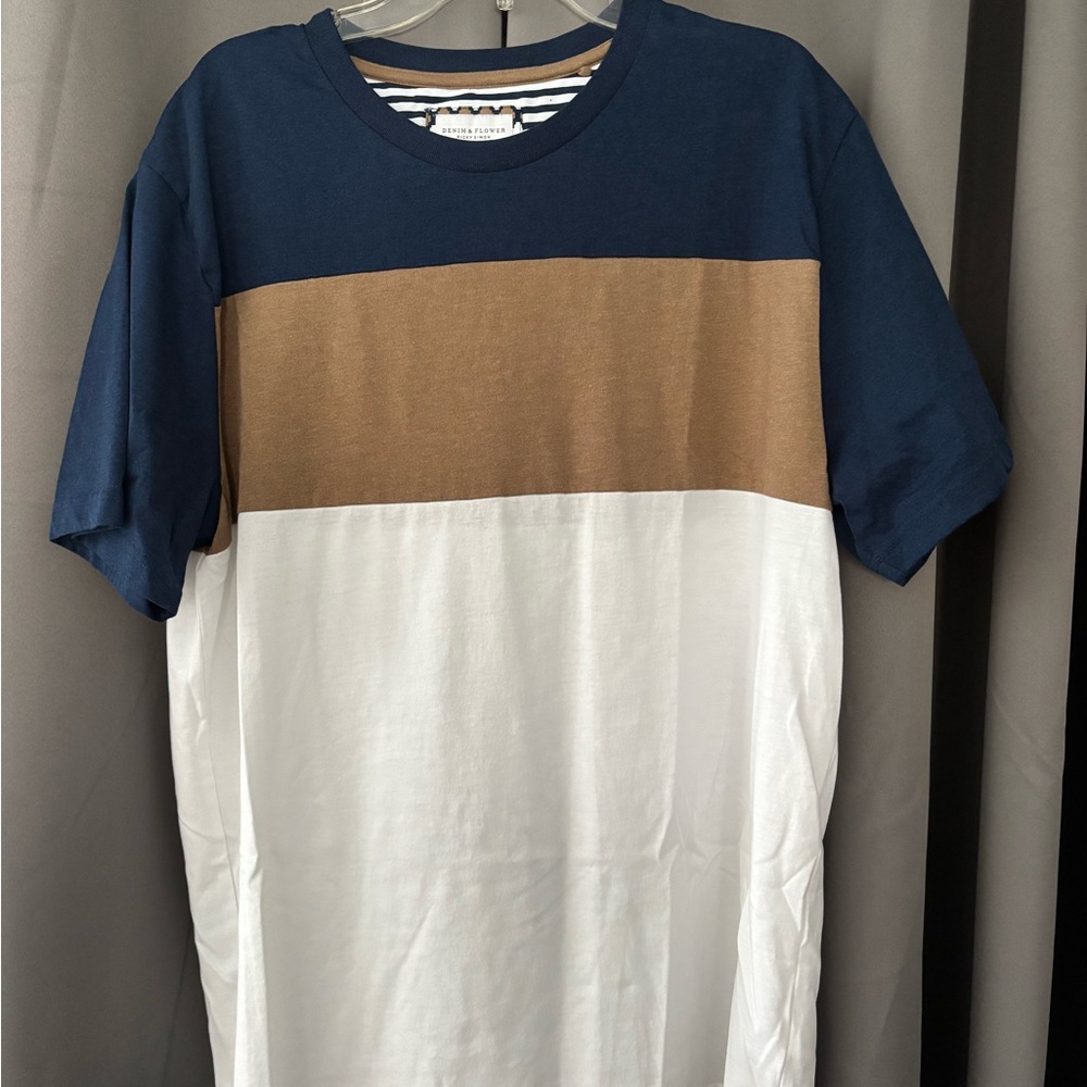 Men's Blue, Brown, and White Colorblock Shirt
